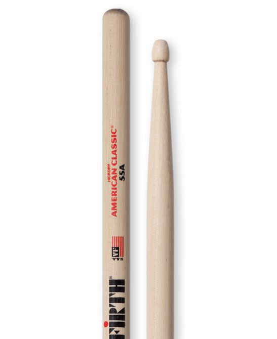 Vic Firth American Classic 55A wood tip drumsticks, lightweight sticks ideal for versatile drumming performance.