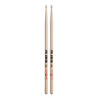 Vic Firth American Classic 85A wood tip drumsticks, showing the balanced design and natural wood finish for drumming performance.