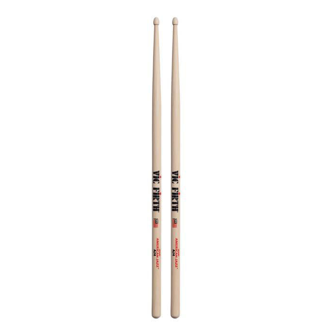 Vic Firth American Jazz 4 wood tip drumsticks showing their natural wooden finish and size, suitable for jazz drumming.