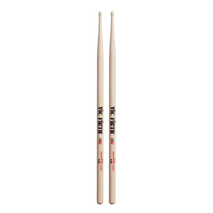 Vic Firth American Jazz 6 wood tip drumsticks with natural finish, designed for jazz drumming, shown on a neutral background.