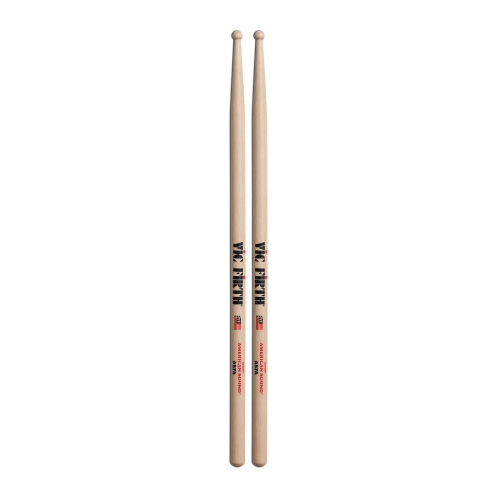 Vic Firth American Sound 7A wood tip drumsticks, showing a pair of high-quality sticks designed for drummers.