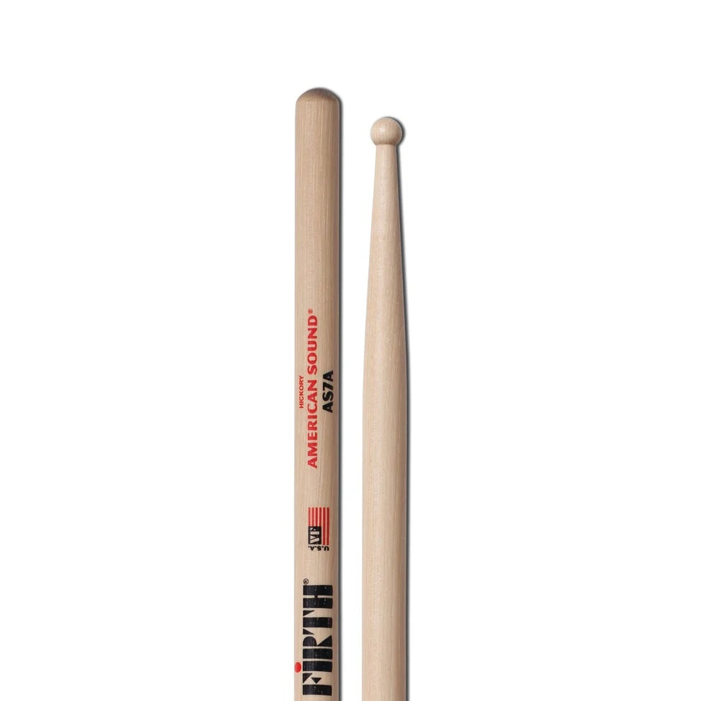 Vic Firth American Sound 7A wood tip drumsticks, lightweight sticks designed for versatile drumming and detailed sound.