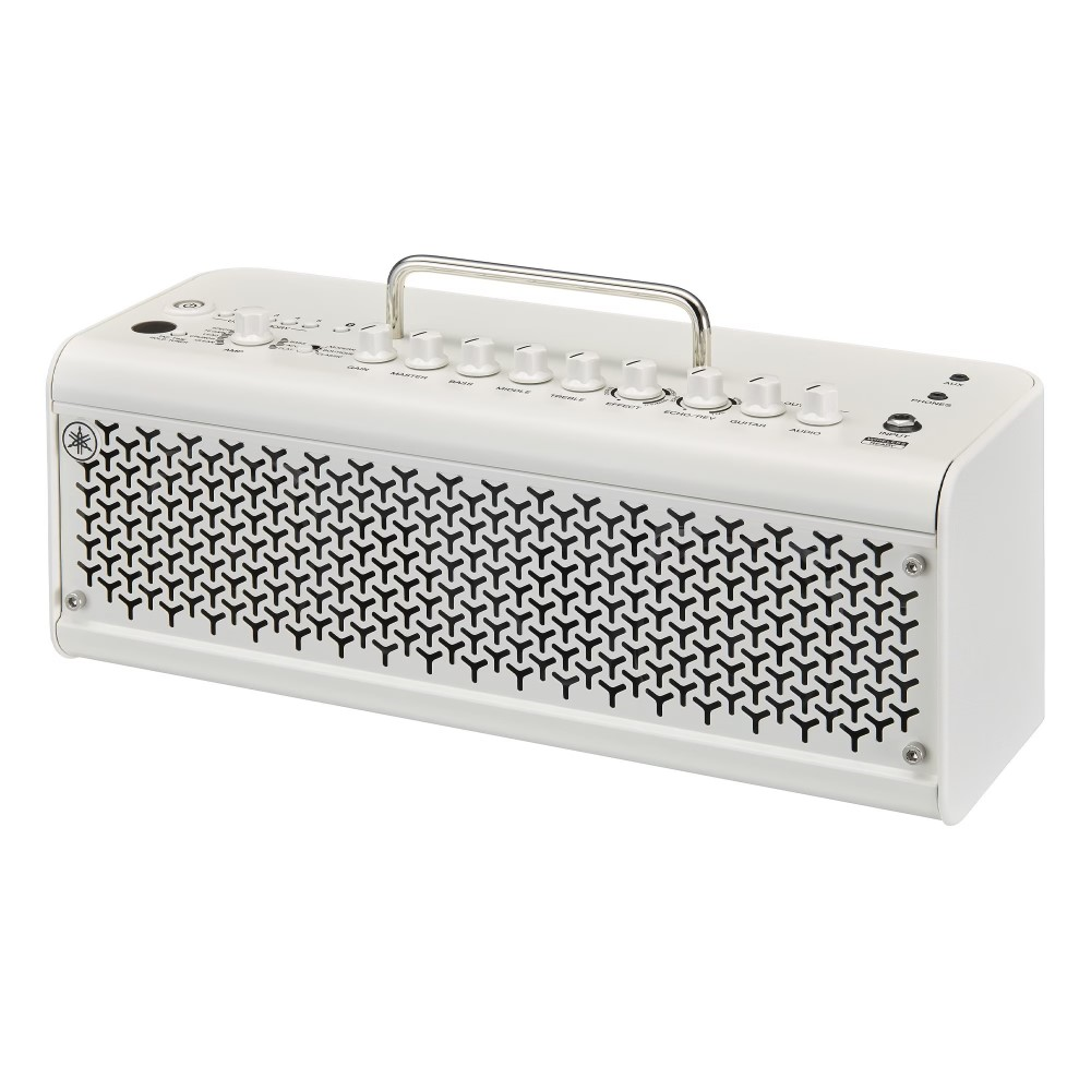 Yamaha THR30II wireless desktop guitar amplifier in white with Bluetooth connectivity, compact 30W guitar amp for practice and jamming.