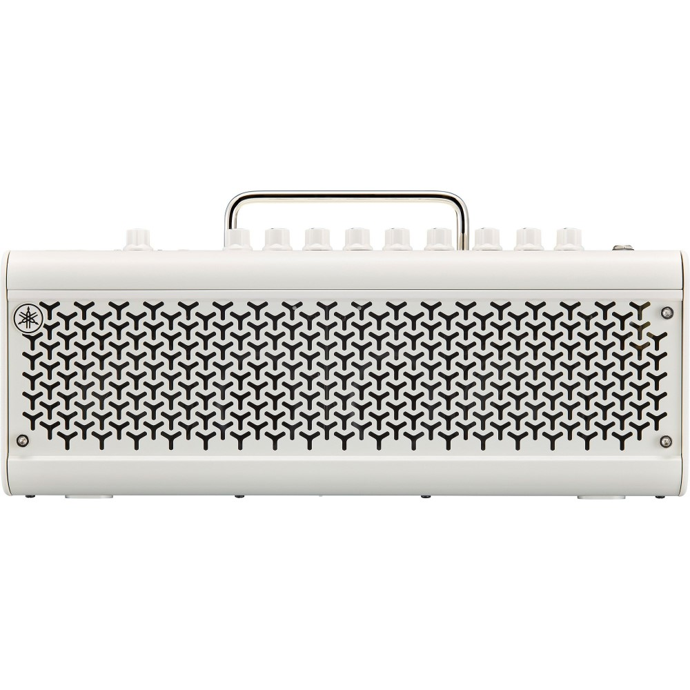 Yamaha THR30II 30W wireless desktop guitar amplifier with Bluetooth in white, showing control knobs and compact design.