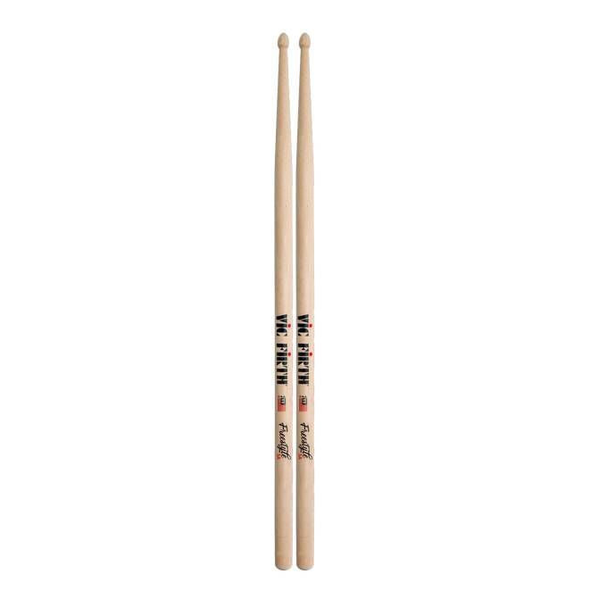 Vic Firth American Concept Freestyle 5A wood drumsticks shown, featuring smooth finish and tapered tips for versatile drumming.
