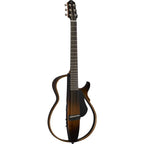 Yamaha SLG200S Steel Silent Guitar in natural finish, showing its sleek body and neck, designed for quiet practice and versatile playing.