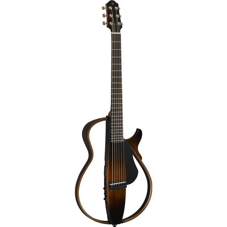 Yamaha SLG200S Steel Silent Guitar in natural finish, showing its sleek body and neck, designed for quiet practice and versatile playing.