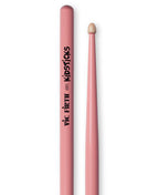 Vic Firth American Classic Kidsticks pink drumsticks for kids, showing lightweight wooden sticks with pink finish and Vic Firth branding.