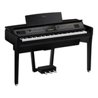 Yamaha CVP909 Clavinova digital piano in black with matching bench, featuring sleek design and full-sized keyboard for authentic play.
