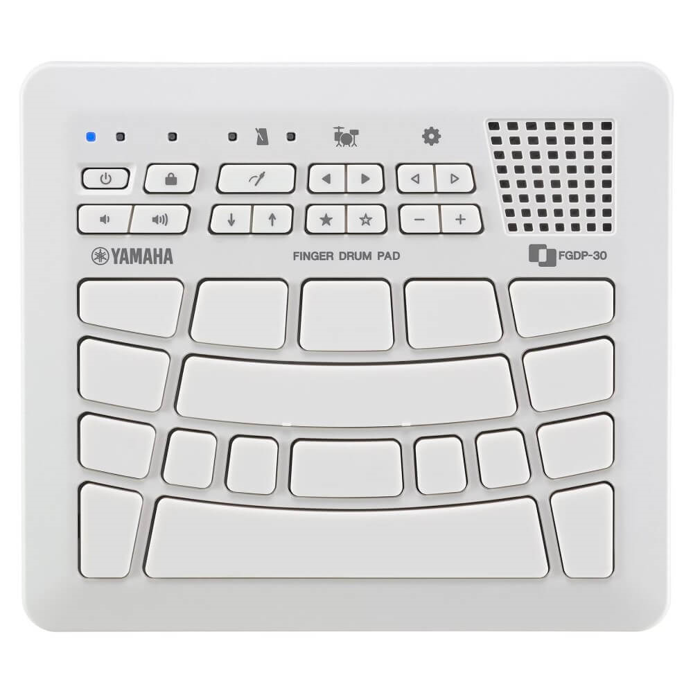 Yamaha FGDP-30 rechargeable finger drum pad with built-in speaker and multiple drum sounds, shown from the front.