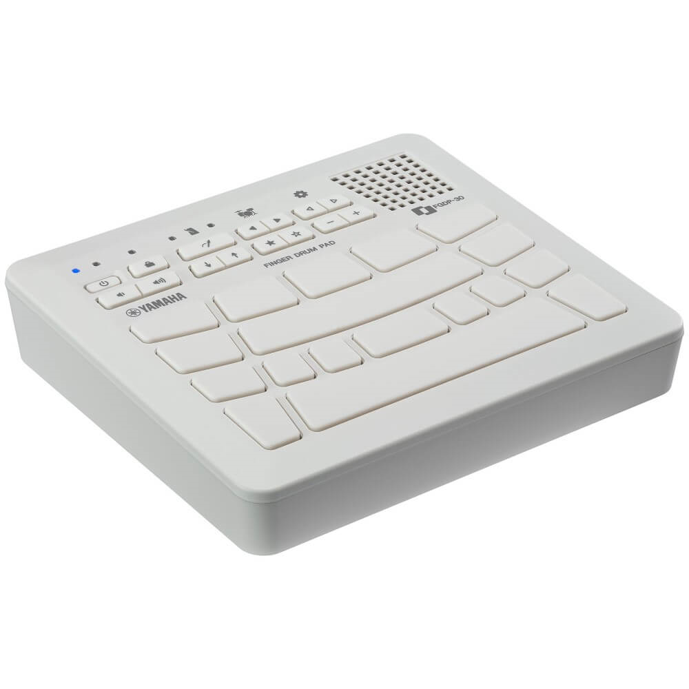 Yamaha FGDP-30 rechargeable finger drum pad featuring built-in speaker and colorful pads for easy drumming.