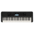 Yamaha PSR-E383 portable beginner keyboard with bundled Stagg single brace keyboard stand, featuring keys and control panel.