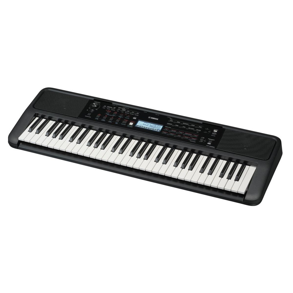 Yamaha PSR-E383 portable beginner keyboard with bundled Stagg single brace keyboard stand, compact electronic music instrument