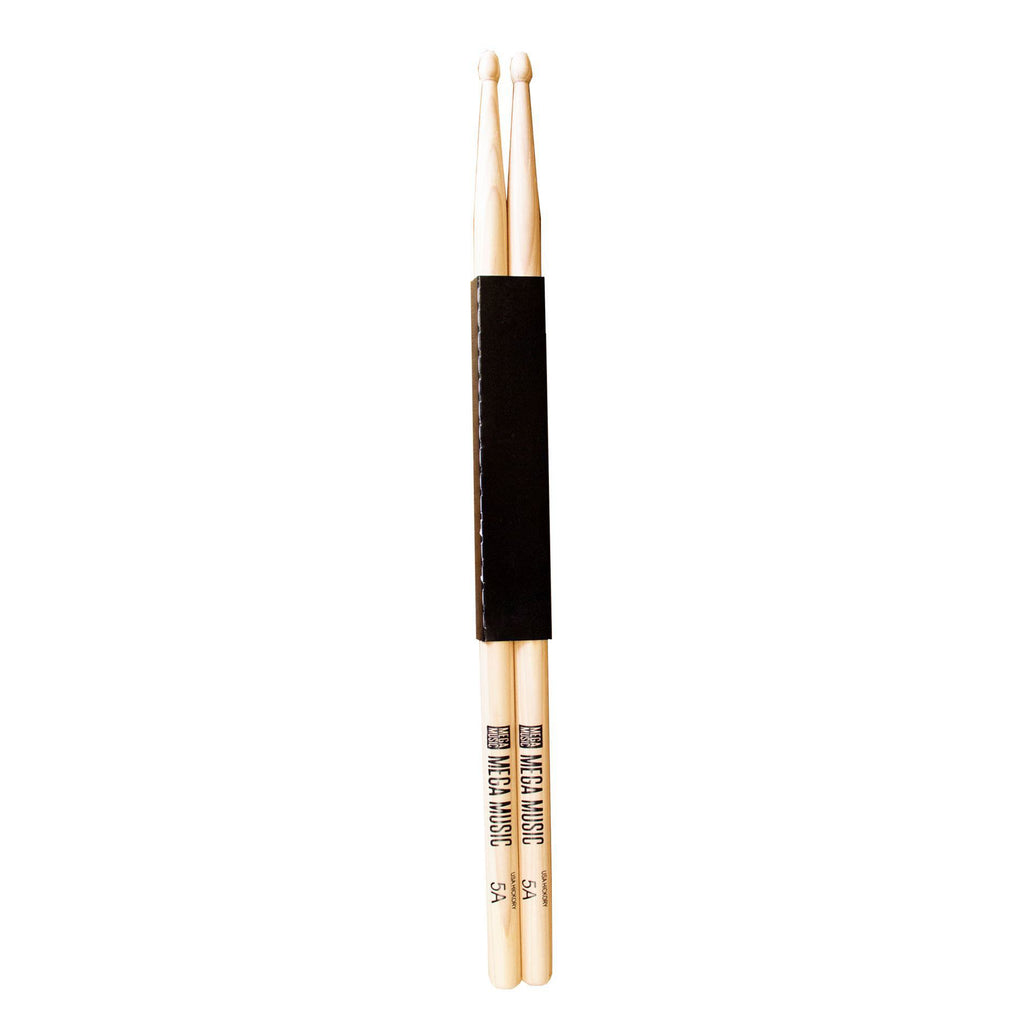 Vic Firth Nova 5A wood tip drumsticks, Mega Music branded, showing the sticks with natural wood finish and brand logo.