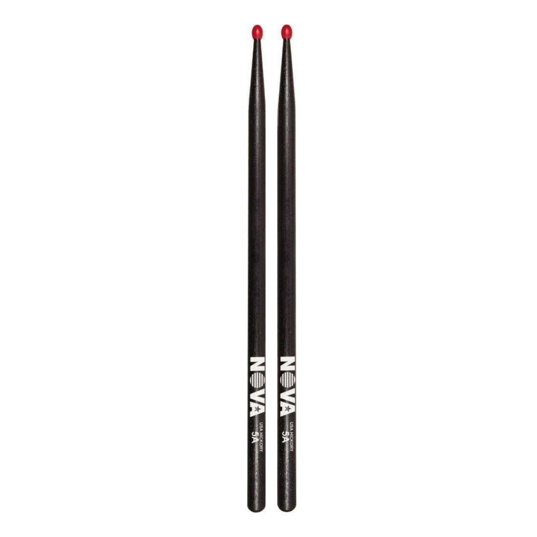 Vic Firth 5AN nylon tip drumsticks in black with NOVA imprint, designed for durability and precise drumming performance.