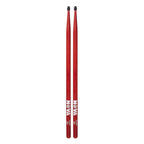 Vic Firth 5AN nylon tip drumsticks in red with NOVA imprint, featuring a standard drumstick shape and smooth finish.