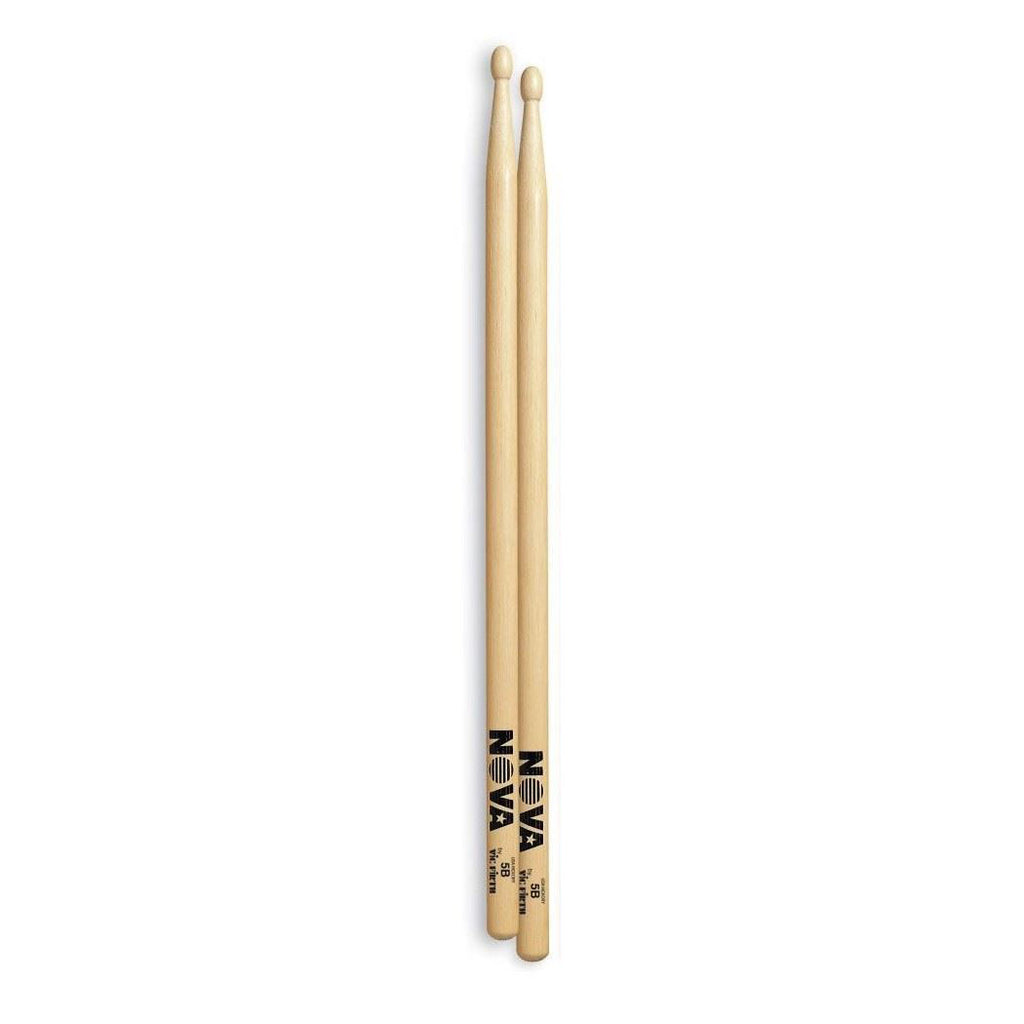 Vic Firth Nova 5B wood tip drumsticks, standard size sticks for drumming, shown with natural wood finish.