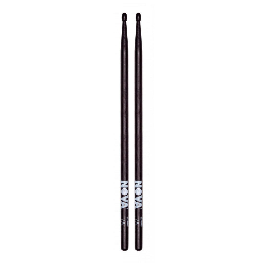 Vic Firth 7A in Black with NOVA imprint - Wood Tip Drumsticks