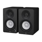 Yamaha HS4 4.5-inch compact 2-way powered studio monitors in black, showing the front view with speaker grille and control panel.