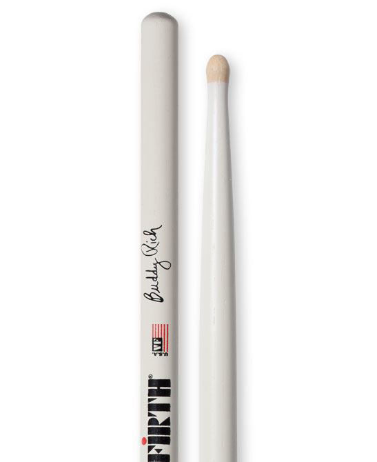 Vic Firth Signature Series Buddy Rich drumsticks displayed on a wooden surface.