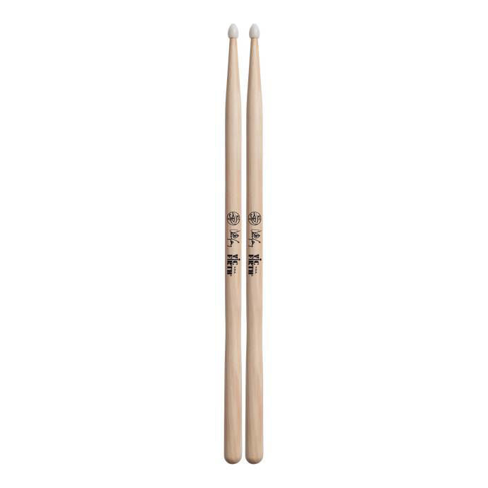 Vic Firth Danny Carey Signature Series nylon tip drumsticks, showing the sleek wooden sticks with branding details.