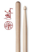 Vic Firth Danny Carey Signature wood tip drumsticks, showing their natural wood grain and ergonomic design for drumming.