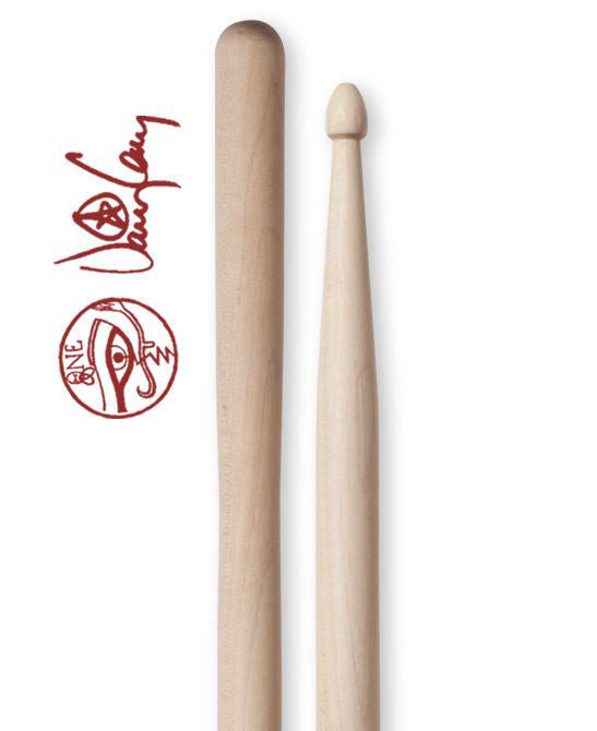 Vic Firth Danny Carey Signature wood tip drumsticks, showing their natural wood grain and ergonomic design for drumming.