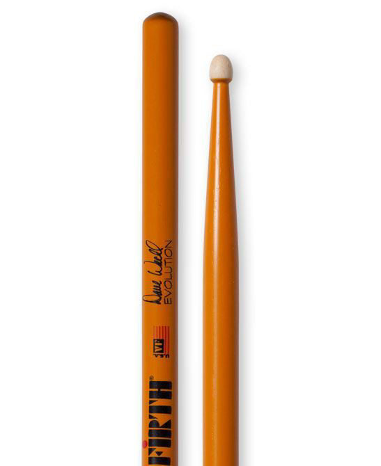 Vic Firth Dave Weckl Evolution signature wood tip drumsticks, designed for professional drummers, with a sturdy wooden construction.