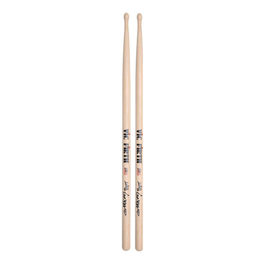 Vic Firth Matt Garstka Signature Series drumsticks shown, featuring wood sticks designed for professional drummers.