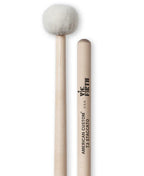 Pair of Vic Firth T3 Staccato Timpani Mallets with wooden handles and felt heads, designed for precise timpani playing.