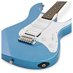Yamaha Pacifica electric guitar in Lake Placid Blue with a solid body, maple neck, and chrome hardware.