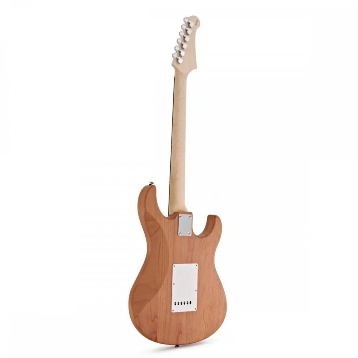 Yamaha Pacifica PAC112J electric guitar in yellow natural satin finish, showing the guitar's body and neck details.