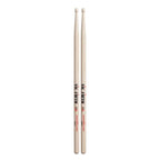 Vic Firth American Classic X55A wood tip drumsticks showing the natural wood finish and branded logo.