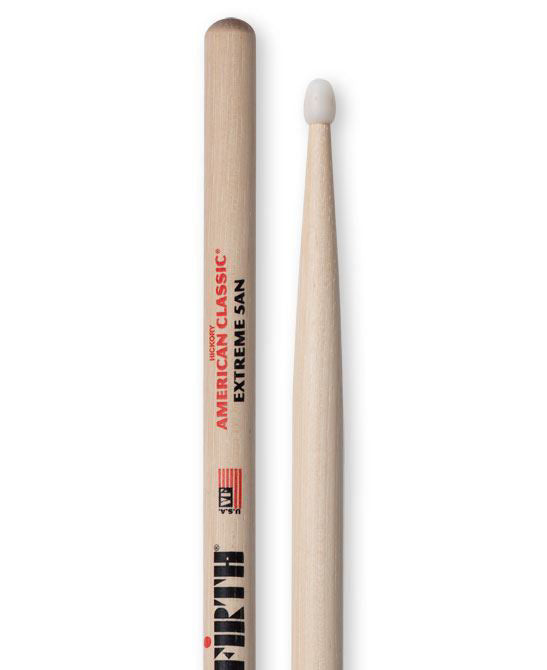 Vic Firth American Classic Extreme 5A nylon tip drumsticks, standard size for drumming, shown in a close-up image.
