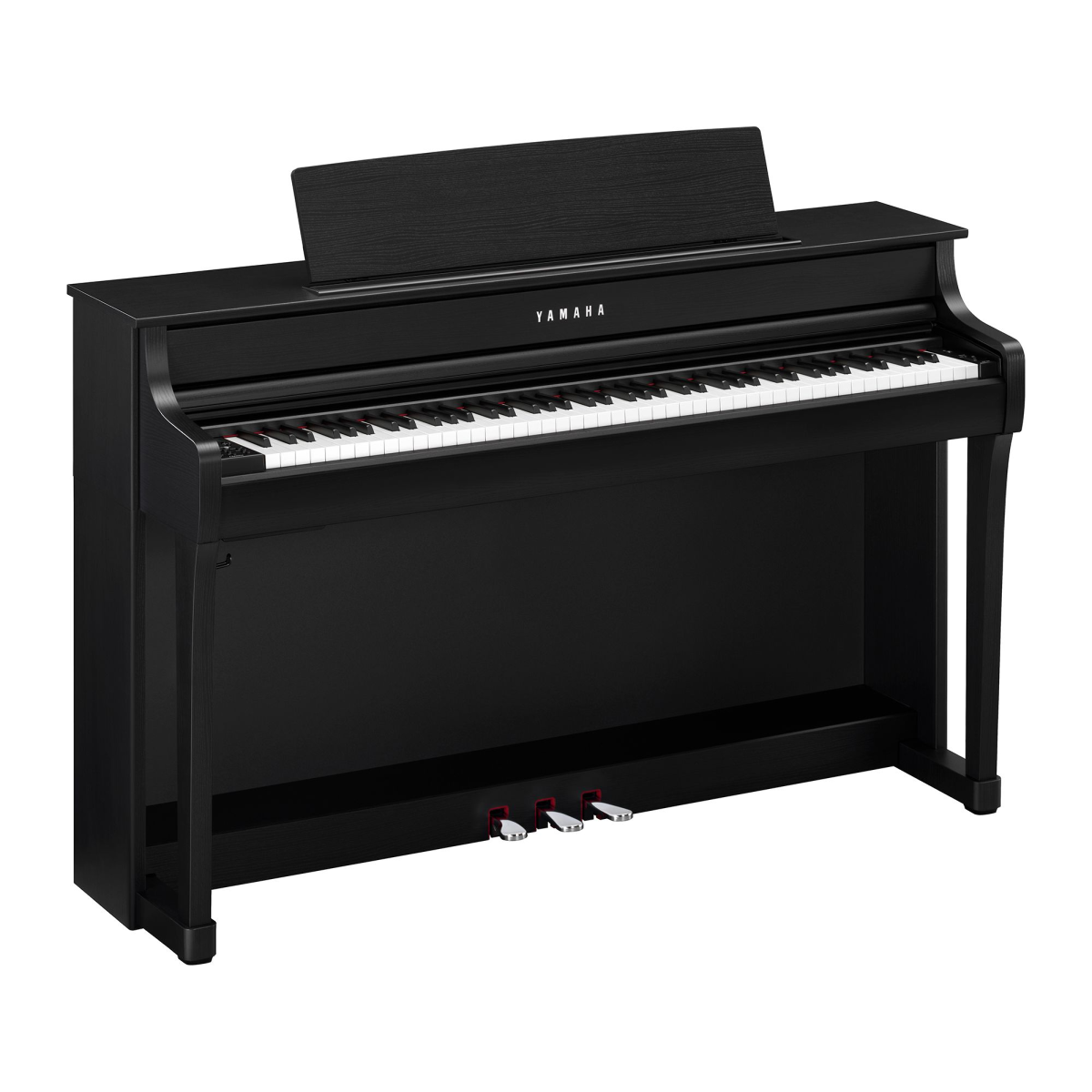 Yamaha Clavinova CLP-845 digital piano in black with premium grand touch keys, showcasing the sleek, modern design.