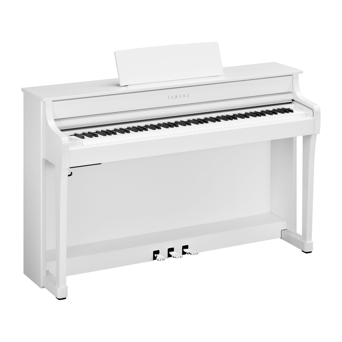 Yamaha Clavinova CLP-835 digital grand touch-s piano in white with sleek design and full-sized keyboard, showcasing its elegant appearance.