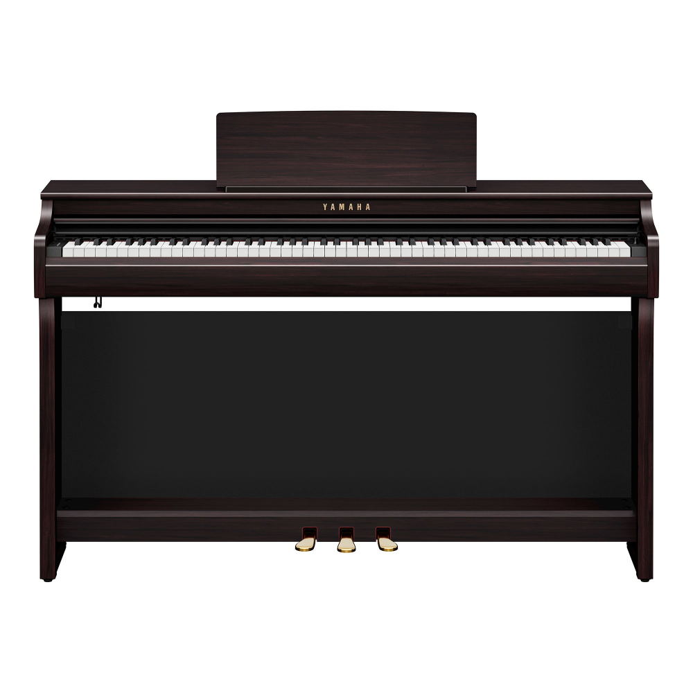 Yamaha Clavinova CLP-825 digital piano in rosewood finish, showcasing the premium grand touch keyboard and elegant design.