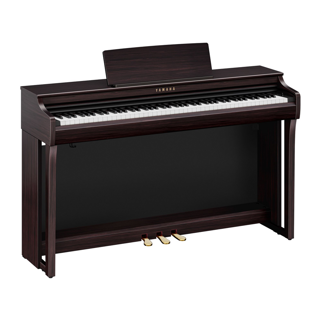 Yamaha Clavinova CLP-825 digital piano in rosewood finish, showcasing its premium grand touch keyboard and elegant design.
