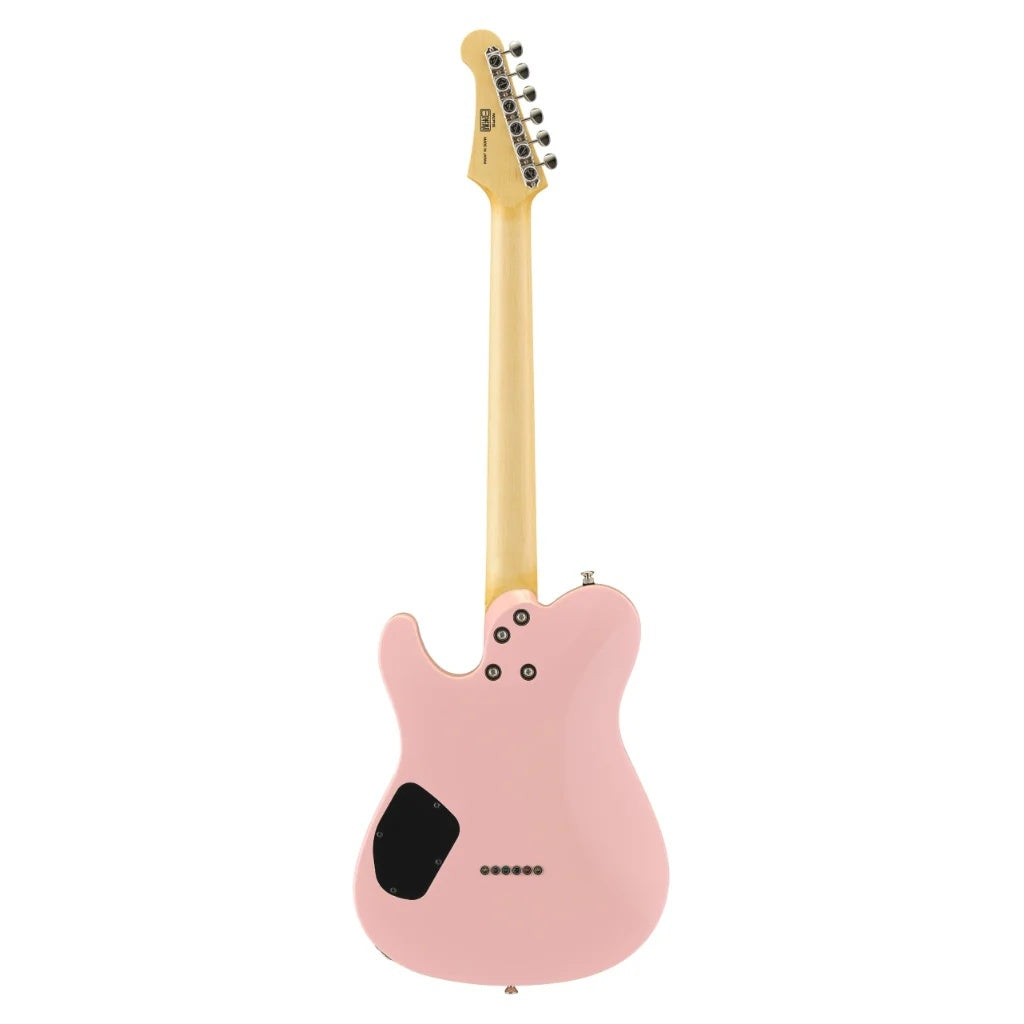 Yamaha Pacifica PACP11SMAP electric guitar with ash pink finish, showcasing its sleek body and hardware on a stand.