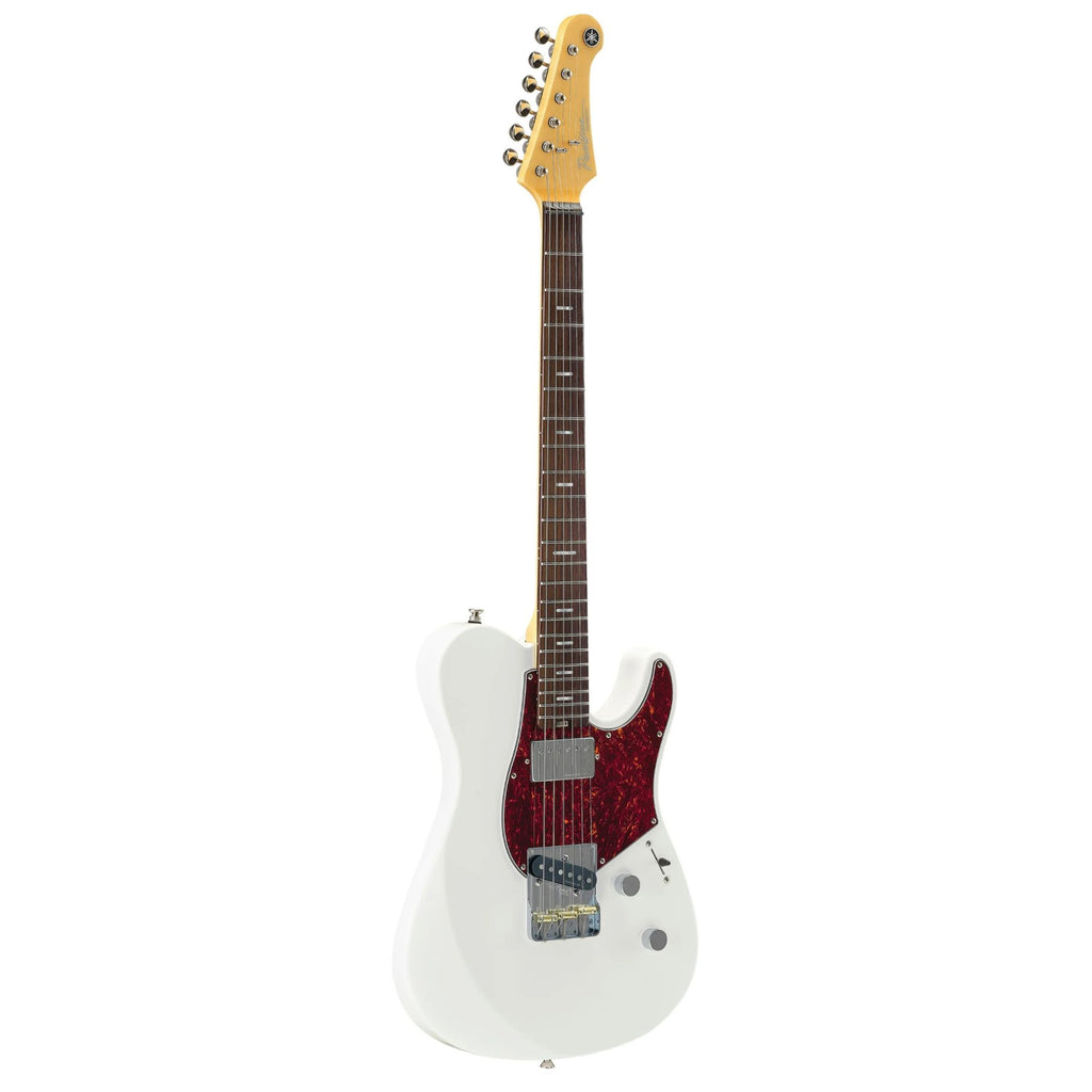 Yamaha Pacifica PACP11SSW electric guitar in shell white with maple fretboard and chrome hardware, shown on a stand.
