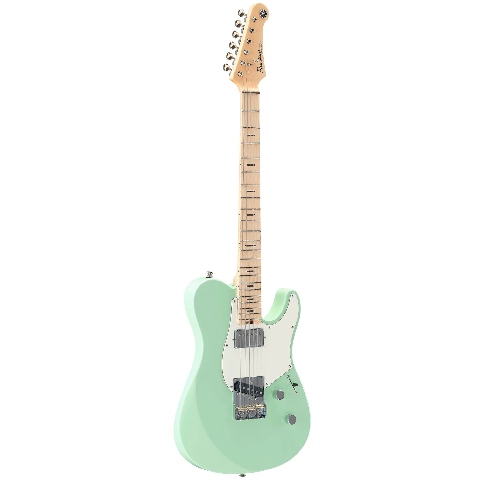 Yamaha Pacifica Standard Plus PACS+11SM electric guitar in peppermint green with chrome tuning pegs and pickup switches.
