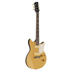 Yamaha Revstar Chris Buck Signature electric guitar in Honey Gold with sleek body and chrome hardware, showcasing its stylish design.