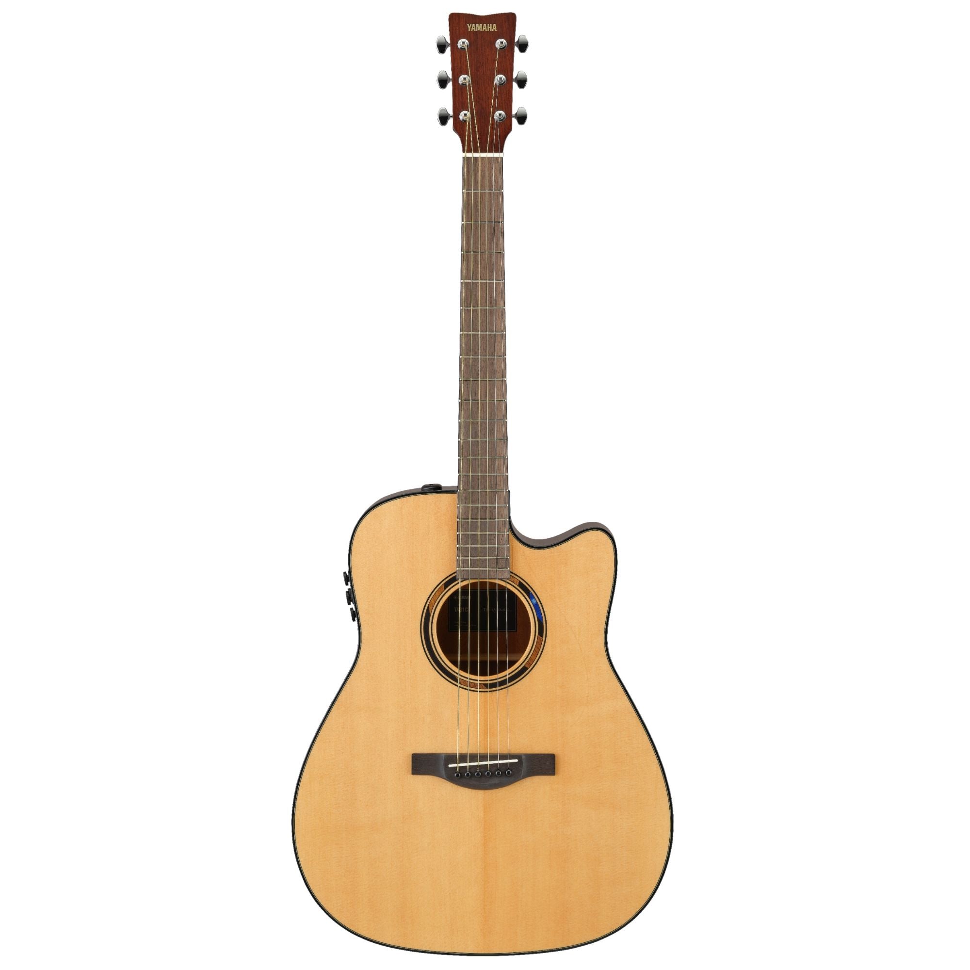 Yamaha TAG1CNT C Transacoustic acoustic guitar in natural gloss finish, showcasing the wooden body and detailed craftsmanship.