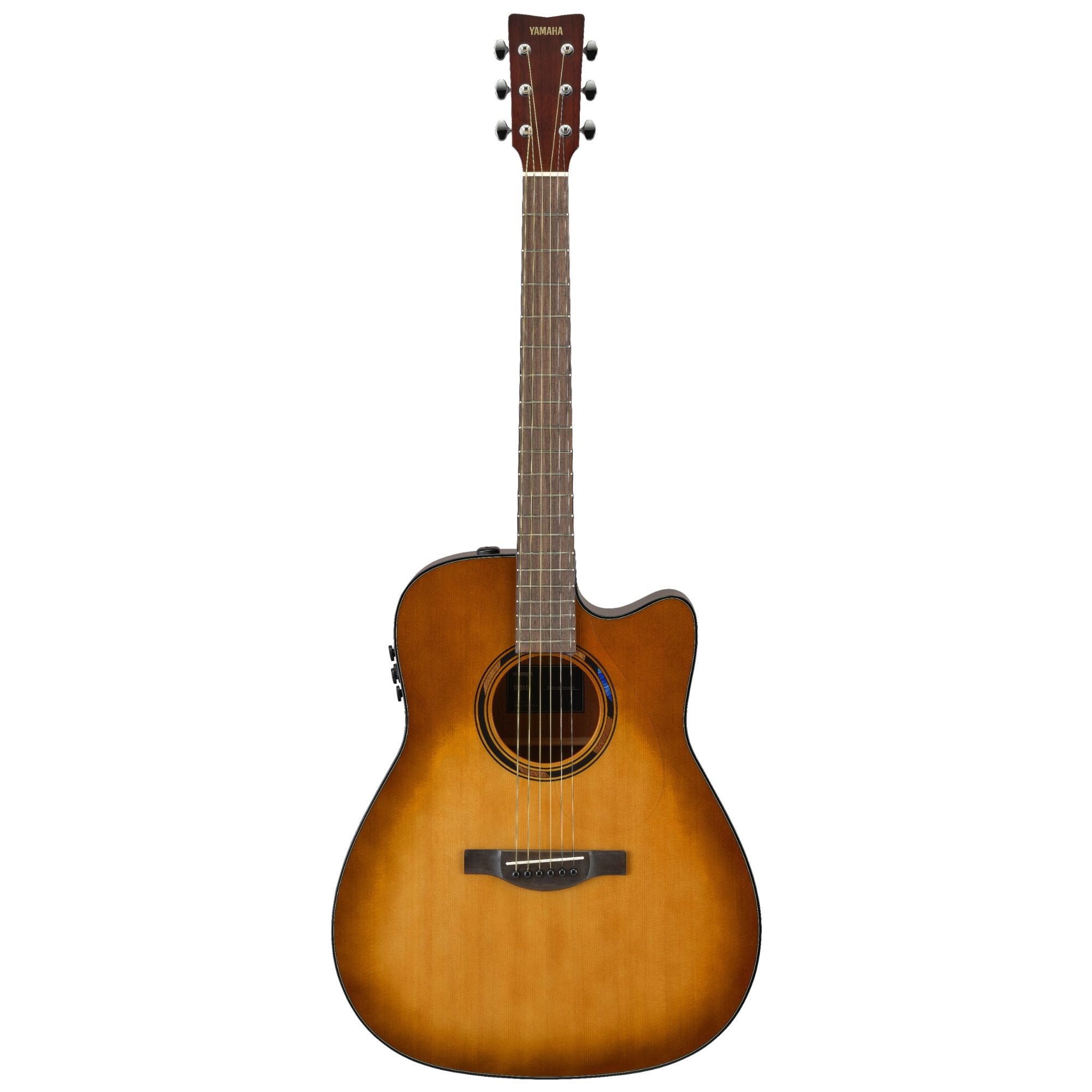 Yamaha TAG1CSB C Transacoustic acoustic guitar with sand burst gloss finish, showcasing its body, neck, and strings.