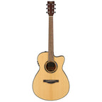 Yamaha TAS1CNT C Transacoustic acoustic guitar with natural gloss finish, showcasing a full-body view and guitar details.