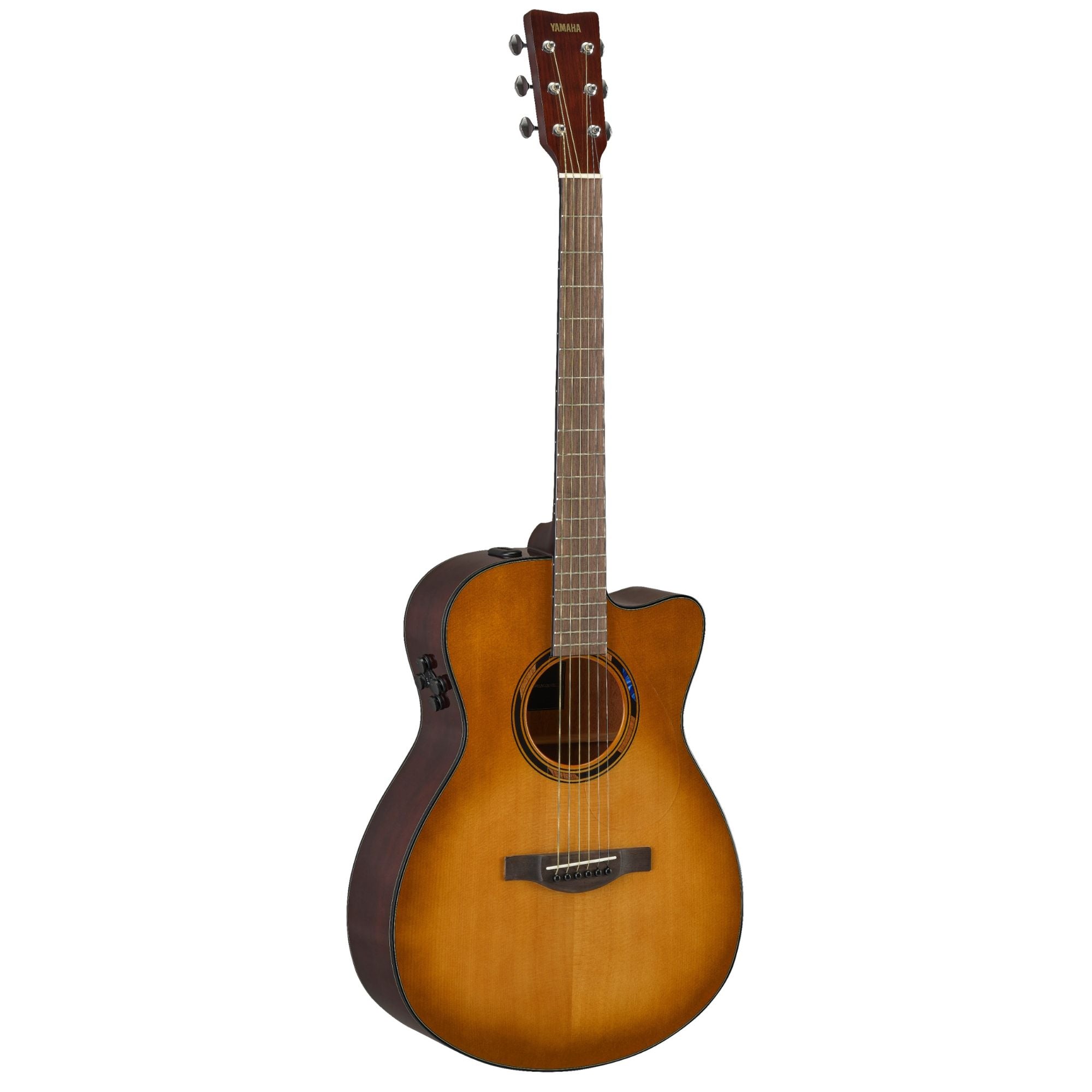 Yamaha TAS1CSB C Transacoustic acoustic guitar with Sand Burst Gloss finish, showcasing the body and soundhole.