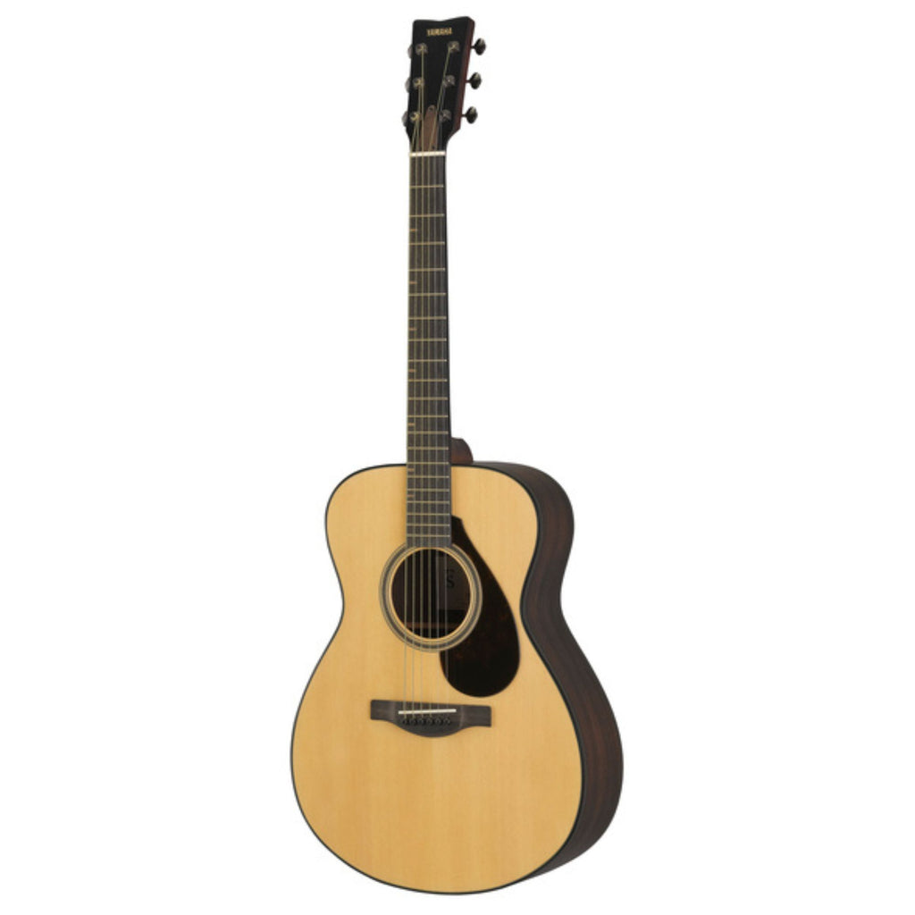 Yamaha FS7 R acoustic guitar in natural wood finish with a cutaway body and steel strings, shown from a front angle.