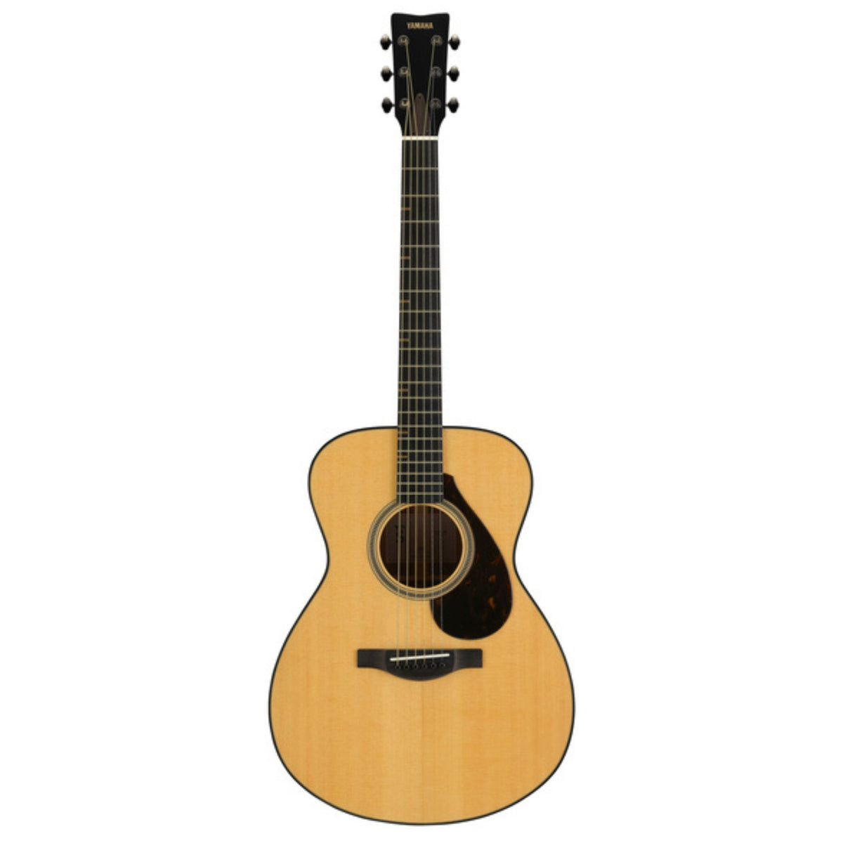 Yamaha FS7 M acoustic guitar in natural wood finish, showcasing its dreadnought body and six-string design.