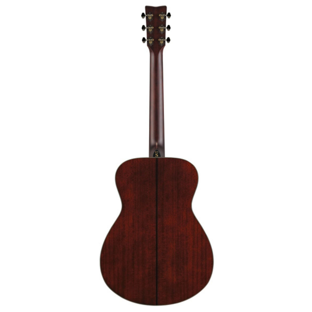 Yamaha FS7 M acoustic guitar in natural finish, showcasing its wooden body, fretboard, and six-string design.
