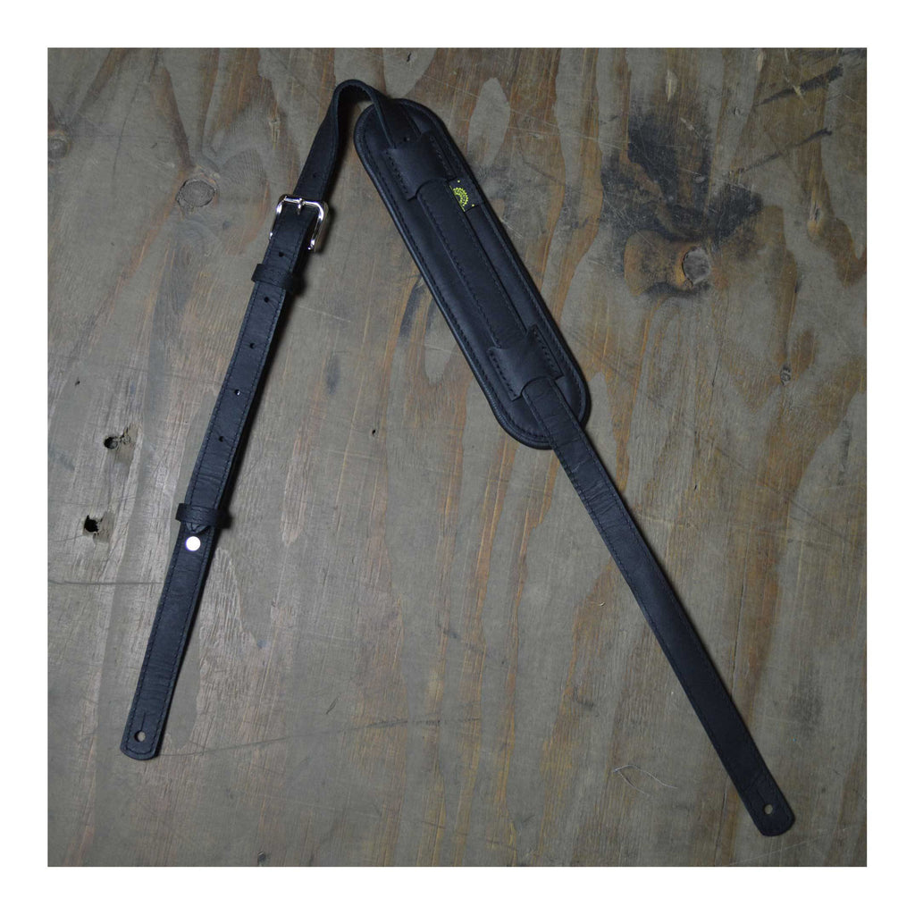 Colonial Leather Vintage Style Padded and Upholstery Backed Guitar Strap - Black and Black